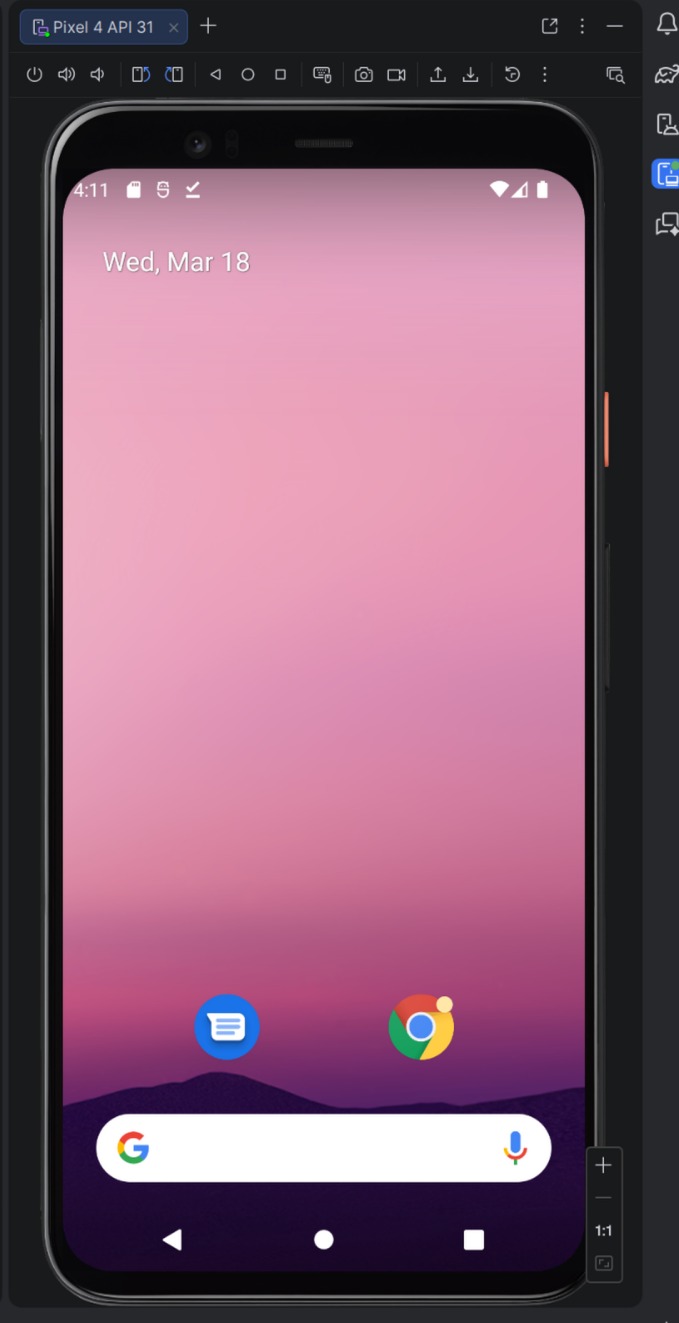 Android 12 (API 31) emulator with home screen ready for testing